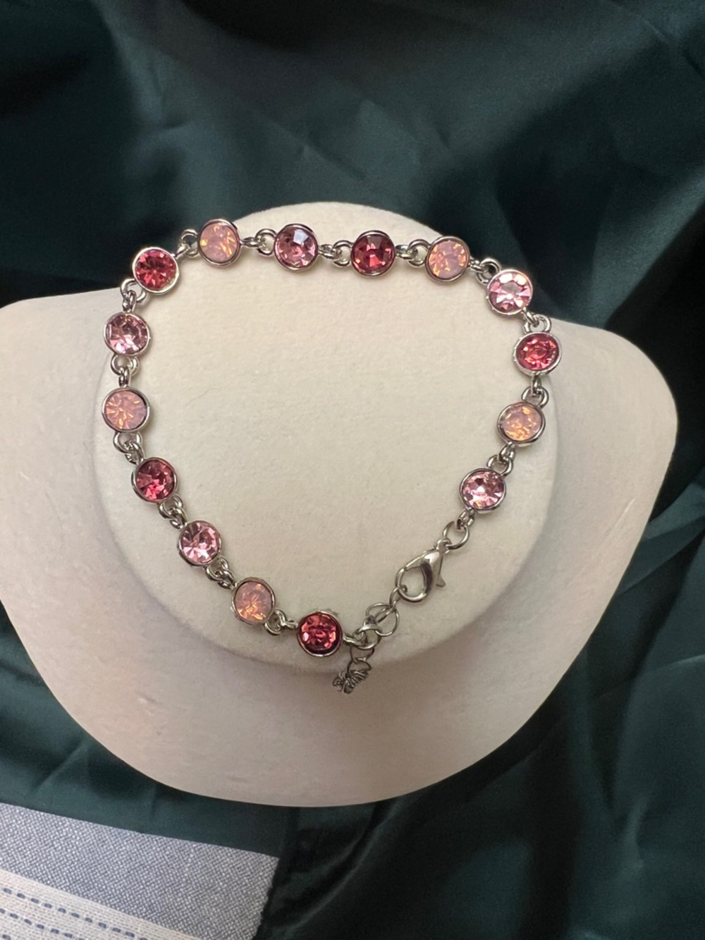 Vintage Silver Tone Pink Crystal Link Bracelet